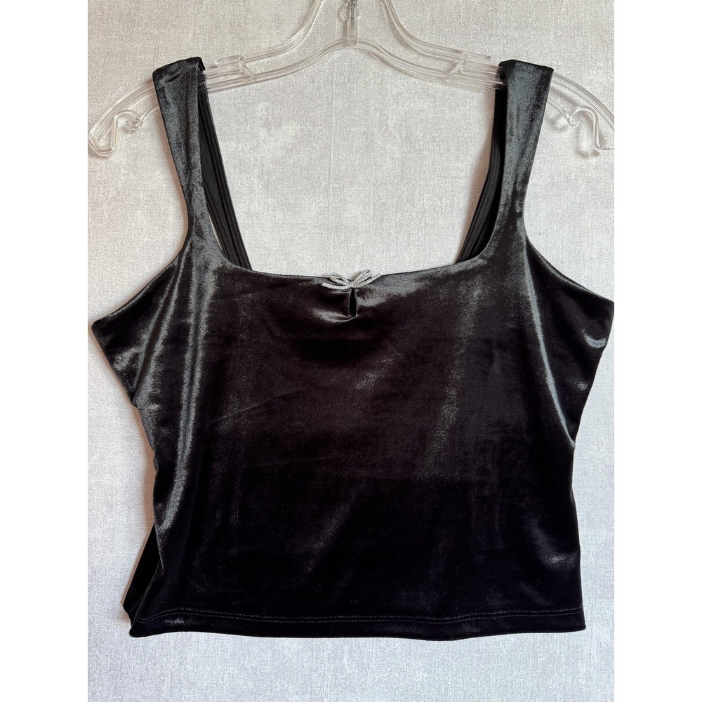 Velvet Top Womens Medium Black Whimsigoth‎ Grunge Camisole Stretch Bow Chic